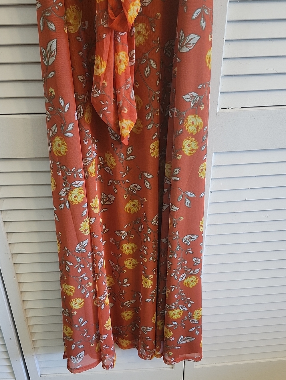 Sleeveless Rust Floral Maxi Dress with Tie Waist - Picture 5 of 10